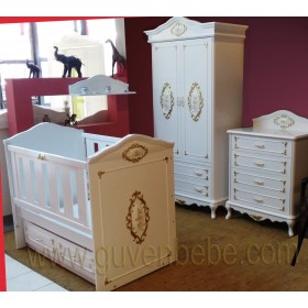 Baby room with two-door wardrobe, gold leaf