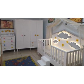 bulutlu montessorili bebek çocuk odası