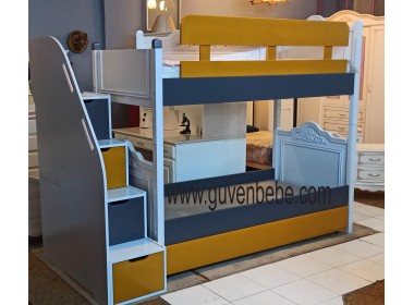 Bunk Bed with Ladder and Drawer Cabinet
